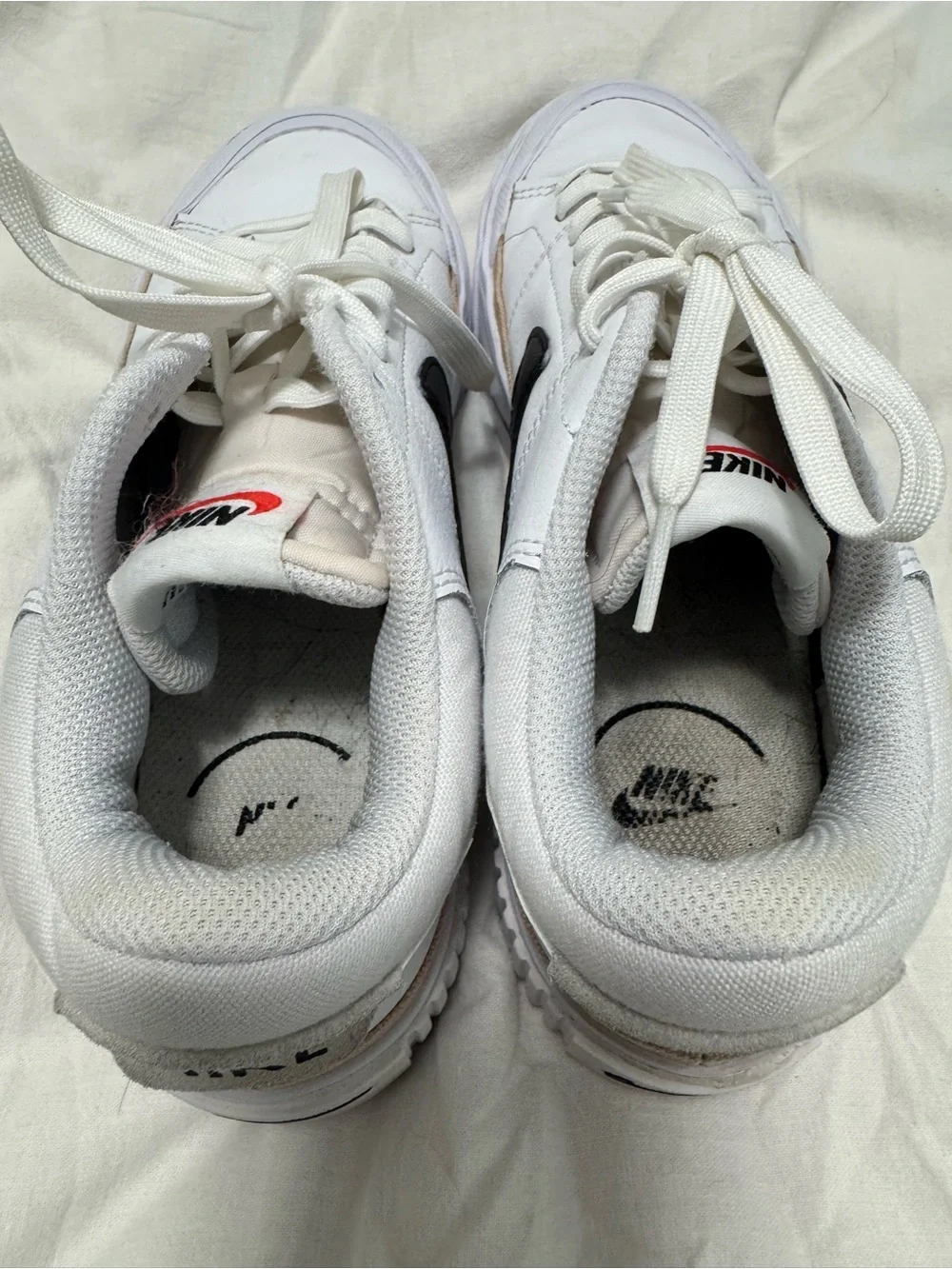 Nike White Leather Platform Sneakers with Black Swoosh and Tan Trim - Picture 6 of 8